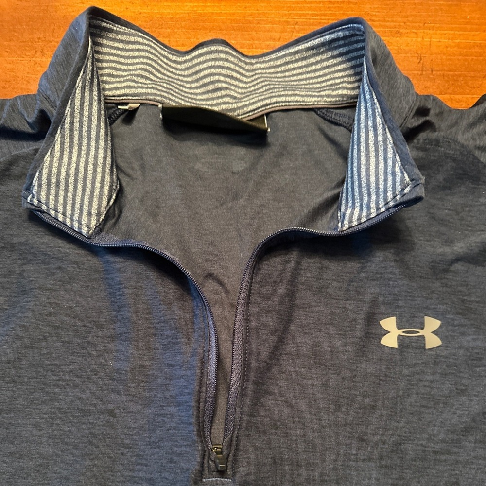 Under Armour Quarter Zip Pullover Mens 2XL Navy Blue Excellent Heathered Logo